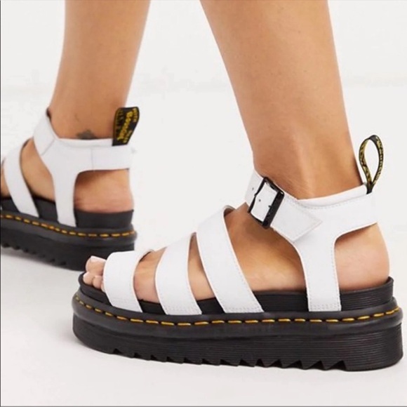 Dr. Martens Blaire Hydro Leather Gladiator Sandals White and Black 7 - Picture 1 of 9